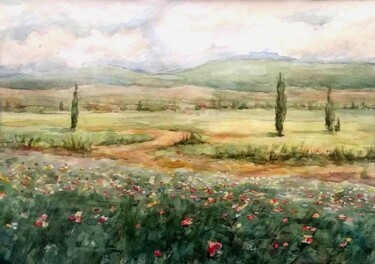 Painting titled "Blooming fields" by Artak Zakaryan, Original Artwork, Watercolor