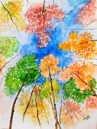 Pintura titulada "Meet in the sky" por Fineartderya, Obra de arte original, Acuarela