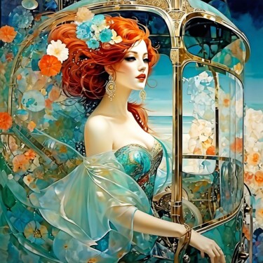 Voyage Merveilleux, la Passagère mystérieuse Arts numériques intitulée "Voyage Merveilleux,…" par Kyrielle Fantasy, Œuvre d'art originale, Image générée par l'IA