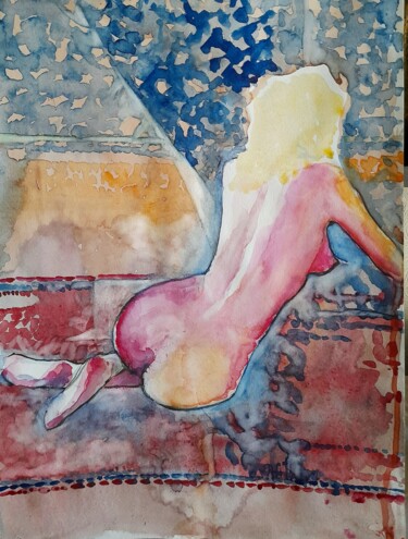 绘画 标题为“Nude on the carpet” 由Alexey Zhucovsky, 原创艺术品, 水彩