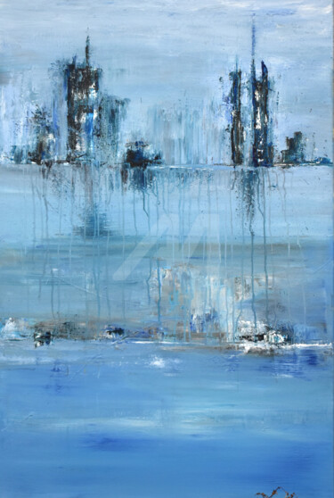 Peinture intitulée "Bleu silence" par Nelly Carnet, Œuvre d'art originale, Acrylique Monté sur Châssis en bois