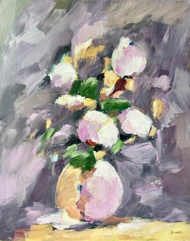 Pivoines dans un vase Peinture intitulée "Pivoines dans un va…" par Johanne Spinella, Œuvre d'art originale, Acrylique