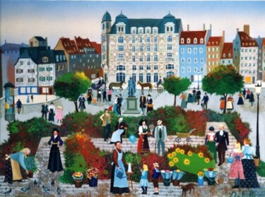 Peinture intitulée "LE MARCHE AUX FLEURS" par Bernard Ambielle, Œuvre d'art originale, Huile