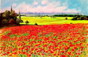 Painting titled "Poppy fields" by Moin Uddin, Original Artwork, Acrylic