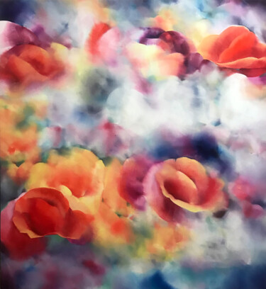 Schilderij getiteld "Kristallwald" door Rhea Standke, Origineel Kunstwerk, Olie Gemonteerd op Frame voor houten brancard