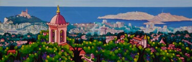 Peinture intitulée "Marseille vue des c…" par Gwendoline Pieters, Œuvre d'art originale, Huile Monté sur artwork_cat.