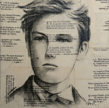 Dessin intitulée "Portrait d'Arthur R…" par Isabelle Milloz, Œuvre d'art originale, Conté Monté sur Châssis en bois