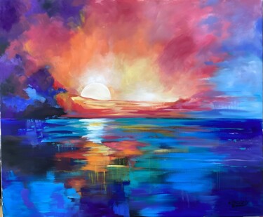 Painting titled "Hues of Sunset" by Eva Bazhenova, Original Artwork, Acrylic