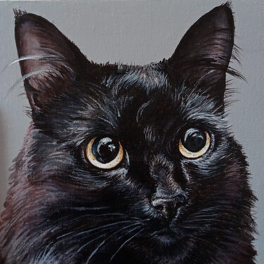 Black crust. A cat with green eyes. Portrait of a black cat. 绘画 标题为“Black crust. A cat…” 由Antonina Pavlic, 原创艺术品, 丙烯