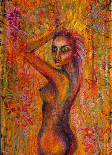 Painting titled "Девушка в свете" by Stanislava Milosskaa, Original Artwork, Acrylic Mounted on Cardboard