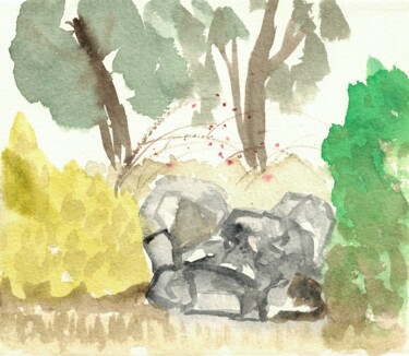 Painting titled "Landscape with ston…" by Anna C, Original Artwork, Watercolor