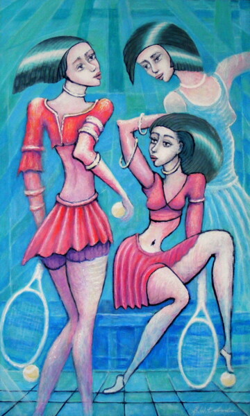 绘画 标题为“Tenisistki trzy” 由Bohdan Wincenty Łoboda, 原创艺术品, 丙烯