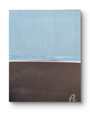Painting titled "Black Sand Beach" by Nuha Moretz, Original Artwork, Acrylic Mounted on Other rigid panel