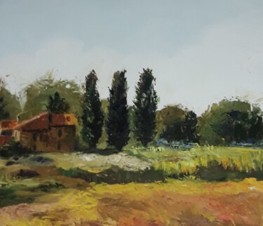 Painting titled "La Provence" by Alexandra Uryasova, Original Artwork, Oil Mounted on Wood Stretcher frame