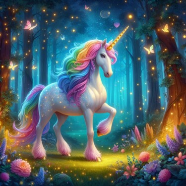 Digitale Kunst mit dem Titel "Einhorn 04" von Herbert Wiedergut, Original-Kunstwerk, KI-generiertes Bild
