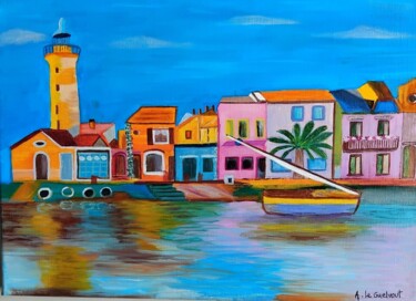 Peinture intitulée "Paix des berges ver…" par Annick Le Guelvout, Œuvre d'art originale, Huile