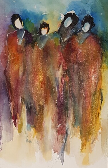 Peinture intitulée "Ballade à 4" par Bernard Courtalon (courtaloni), Œuvre d'art originale, Aquarelle