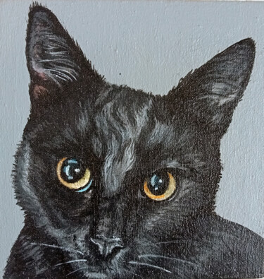 Painting titled "Black cat" by Antonina Pavlic, Original Artwork, Acrylic