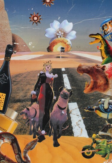 Collages titled "Desert dogs" by Valérie Viguie, Original Artwork, Collages