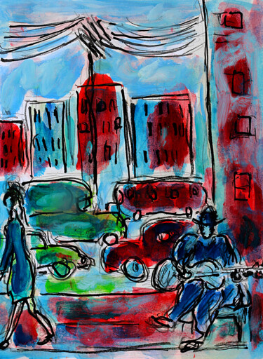 Peinture intitulée "Street performer" par Jean Mirre, Œuvre d'art originale, Huile
