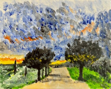 Pittura intitolato "Sunset in Terrapille" da Mario Pratesi, Opera d'arte originale, Olio Montato su Cartone