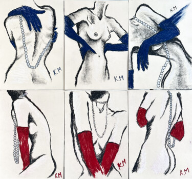 Disegno intitolato "Sextych: Touches of…" da Kristina Mallen, Opera d'arte originale, Carbone