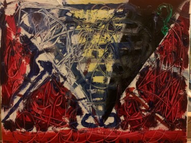 Painting titled "Noir Blanc Jaune" by Toshio Asaki, Original Artwork, Oil Mounted on artwork_cat.