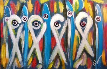 Pintura titulada "Sardane de peix" por Gilles Gimenez, Obra de arte original, Acrílico Montado en Bastidor de camilla de mad…