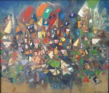 Urban Patchwork 绘画 标题为“Urban Patchwork” 由Aram Sevoyan, 原创艺术品, 油 安装在木质担架架上