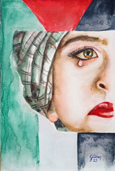 Peinture intitulée "Gazze'de Çocuk" par Gülhan Çetin, Œuvre d'art originale, Aquarelle