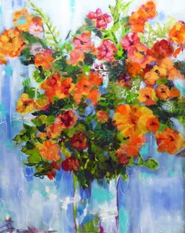 Pittura intitolato "Blüten in einer Vase" da Ute Roehe, Opera d'arte originale, Acrilico Montato su Telaio per barella in le…