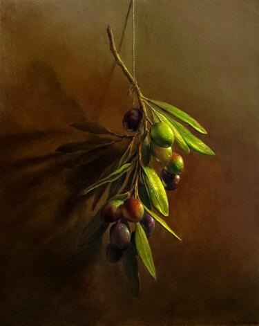 Painting titled "Olive branch in the…" by Yaroslav Ponomarenko, Original Artwork, Oil