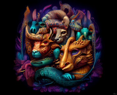 数字艺术 标题为“L'équipe du dragon…” 由Julien Louvier Legrand (Ju), 原创艺术品, AI生成的图像