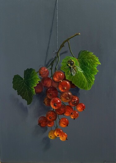 绘画 标题为“Bee and red currant” 由Yaroslav Ponomarenko, 原创艺术品, 油