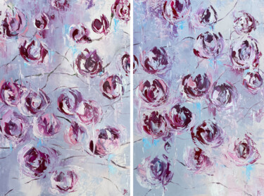 Abstract magnolias. The diptych. Oil painting on canvas Malarstwo zatytułowany „Abstract magnolias.…” autorstwa Anastasia Vorobei, Oryginalna praca, Olej Zamontowany na Drewniana r…