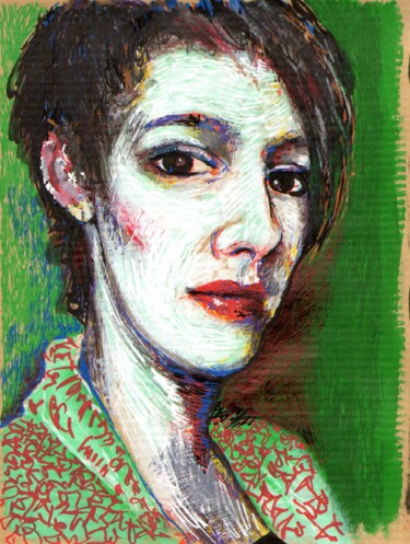 Desenho intitulada "Portrait de Natacha" por Dominique Leblanc, Obras de arte originais, Marcador