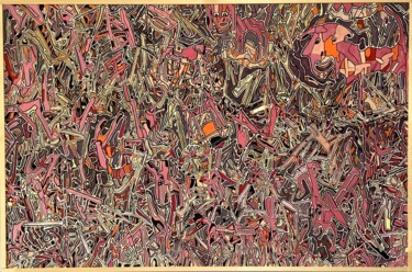 Painting titled "Mes 13 chiens….." by Jerome Cordier, Original Artwork, Acrylic Mounted on Wood Panel