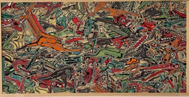 Painting titled "La grotte de l’As.co" by Jerome Cordier, Original Artwork, Acrylic Mounted on Wood Panel