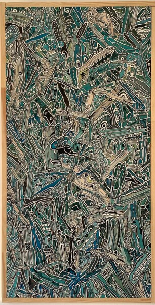 Painting titled "Cauchemar en sous b…" by Jerome Cordier, Original Artwork, Acrylic Mounted on Wood Panel