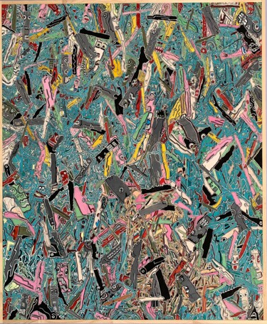 Painting titled "Totem piscine" by Jerome Cordier, Original Artwork, Acrylic Mounted on Wood Panel