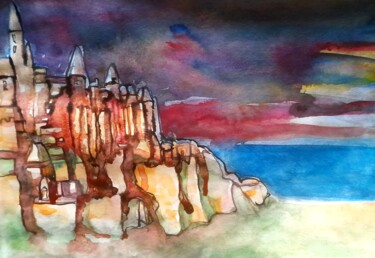 "Old city on the Med…" başlıklı Tablo Alexey Zhucovsky tarafından, Orijinal sanat, Suluboya