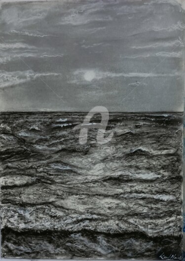 Drawing titled "Ocean" by Kunal Nandi, Original Artwork, Charcoal