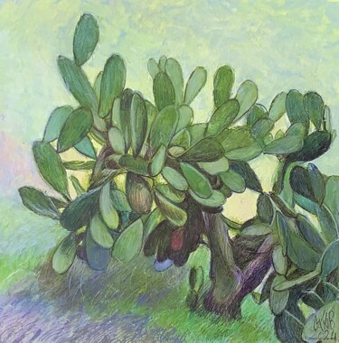 「Cactus」というタイトルの絵画 Frederic Wiolandによって, オリジナルのアートワーク, アクリル ウッドパネルにマウント