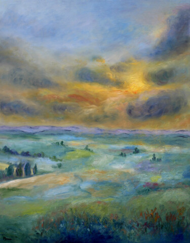 Painting titled "THE BLESSING" by Moaso Aier, Original Artwork, Oil Mounted on Wood Stretcher frame