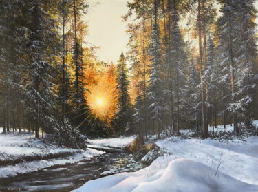 Winter's Golden Hour Pittura intitolato "Winter's Golden Hour" da Sergey Miqayelya, Opera d'arte originale, Olio Montato su Telaio per barella in…