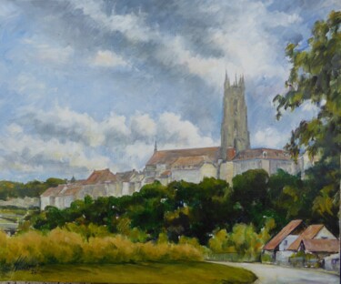 Painting titled "Fribourg" by Frank Vindayer, Original Artwork, Oil Mounted on Wood Stretcher frame