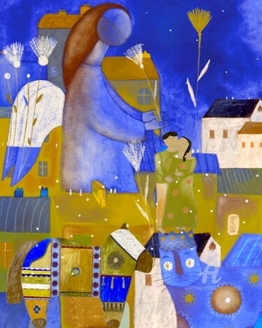 Petits Amoureux à l’Ange, petitcheval àlafleurblanche,chat 제목이 "Petits Amoureux à l…"인 미술작품 Etolessence로, 원작, 파스텔