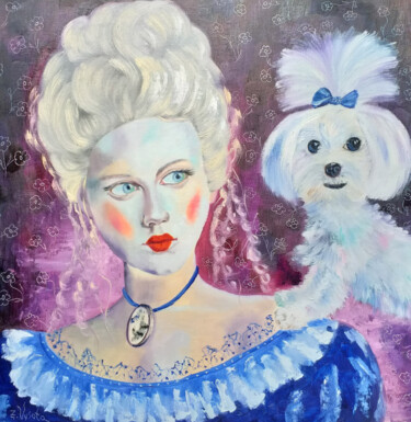 Lady With a Dog. 绘画 标题为“Lady With a Dog.” 由Zina Vysota, 原创艺术品, 油 安装在纸板上