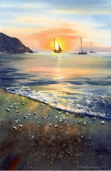 Painting titled "Sunset romance #3" by Eugenia Gorbacheva, Original Artwork, Watercolor