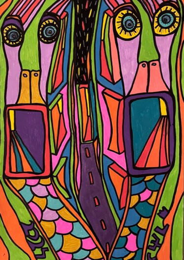 Dessin intitulée "Three outcomes, one…" par Christophe Verger-Lecocq, Œuvre d'art originale, Marqueur